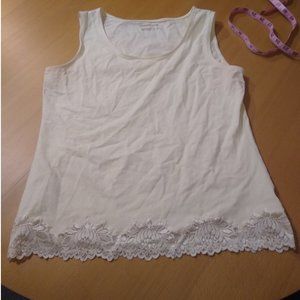 Coldwater Creek White Tank Lace Trim M EUC